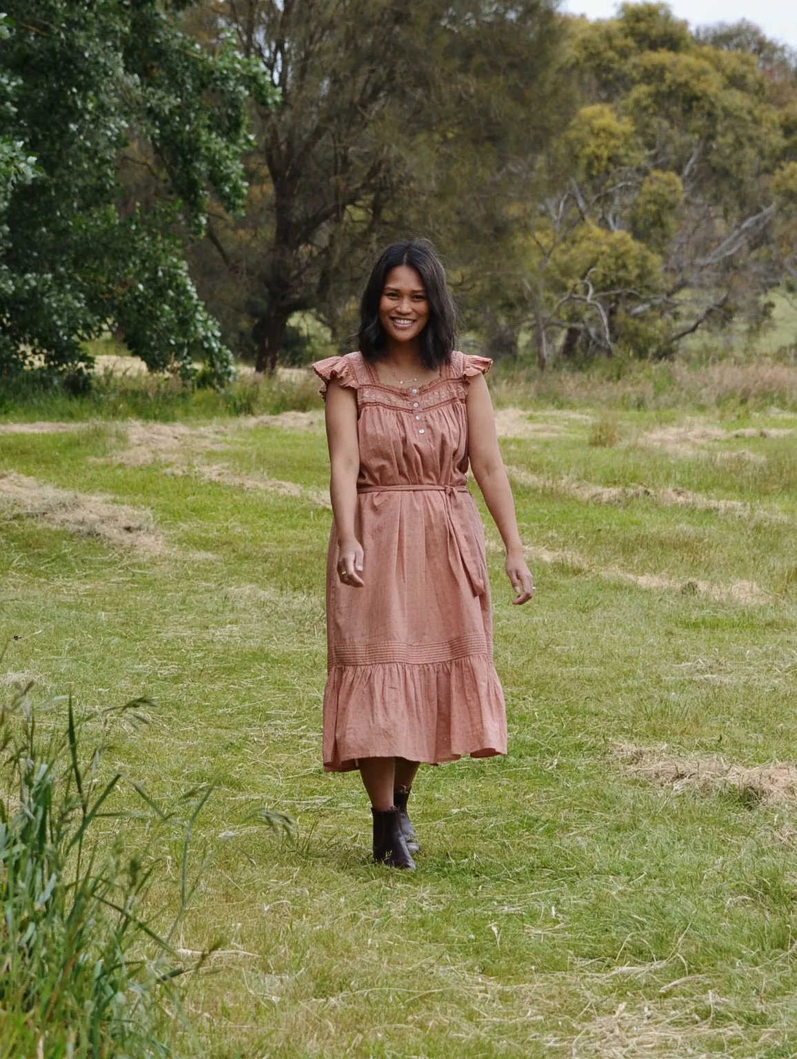 100% RECYCLED COTTON - ALICE DRESS ANTIQUE BROWN