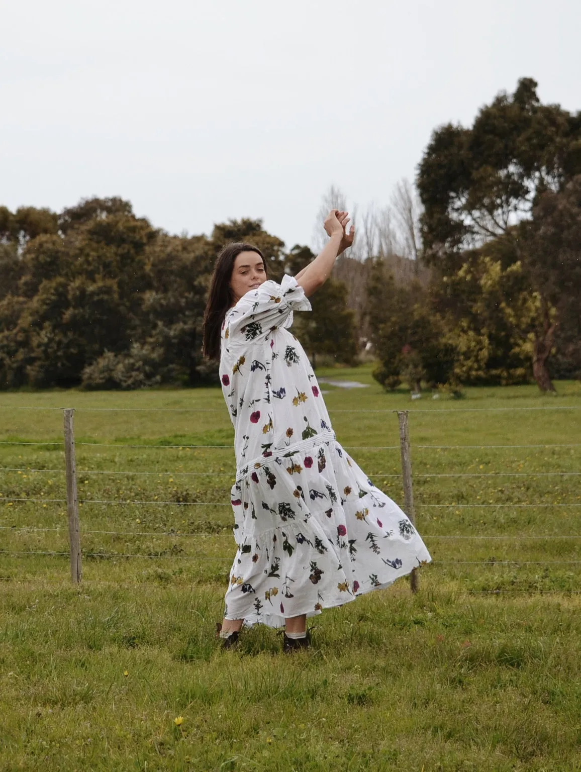 100% RECYCLED COTTON - MORNING SONG HAND SMOCKED TIERED DRESS - GARDEN BOTANIC