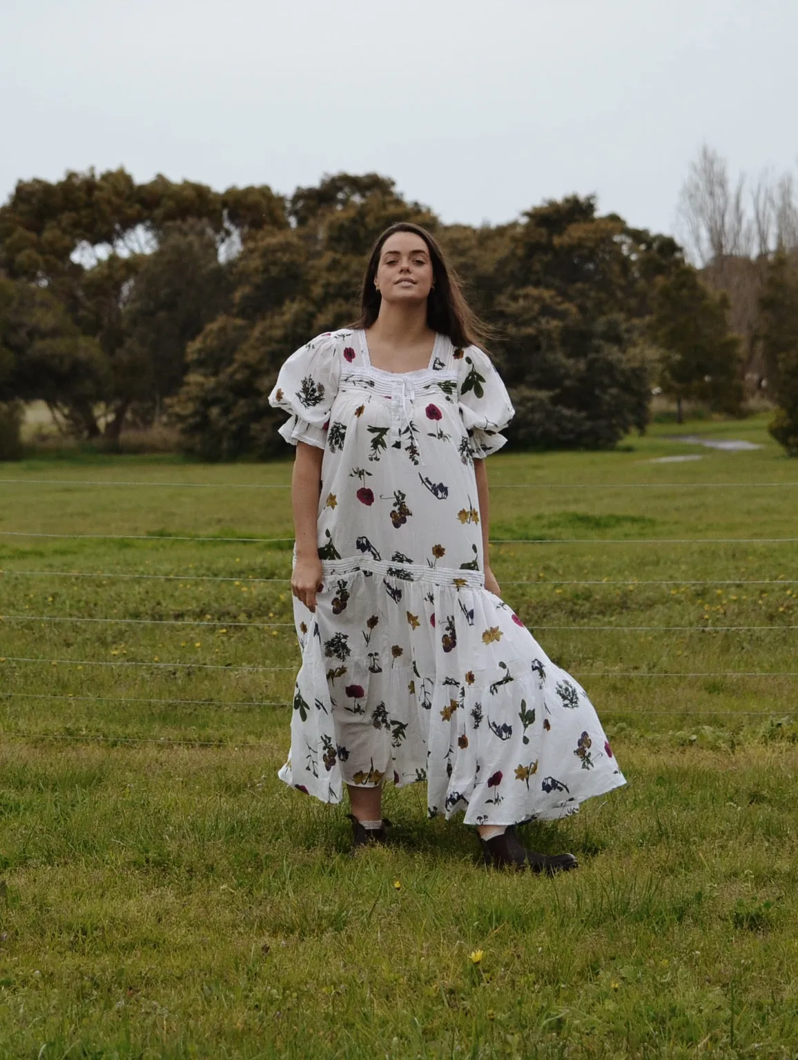 100% RECYCLED COTTON - MORNING SONG HAND SMOCKED TIERED DRESS - GARDEN BOTANIC