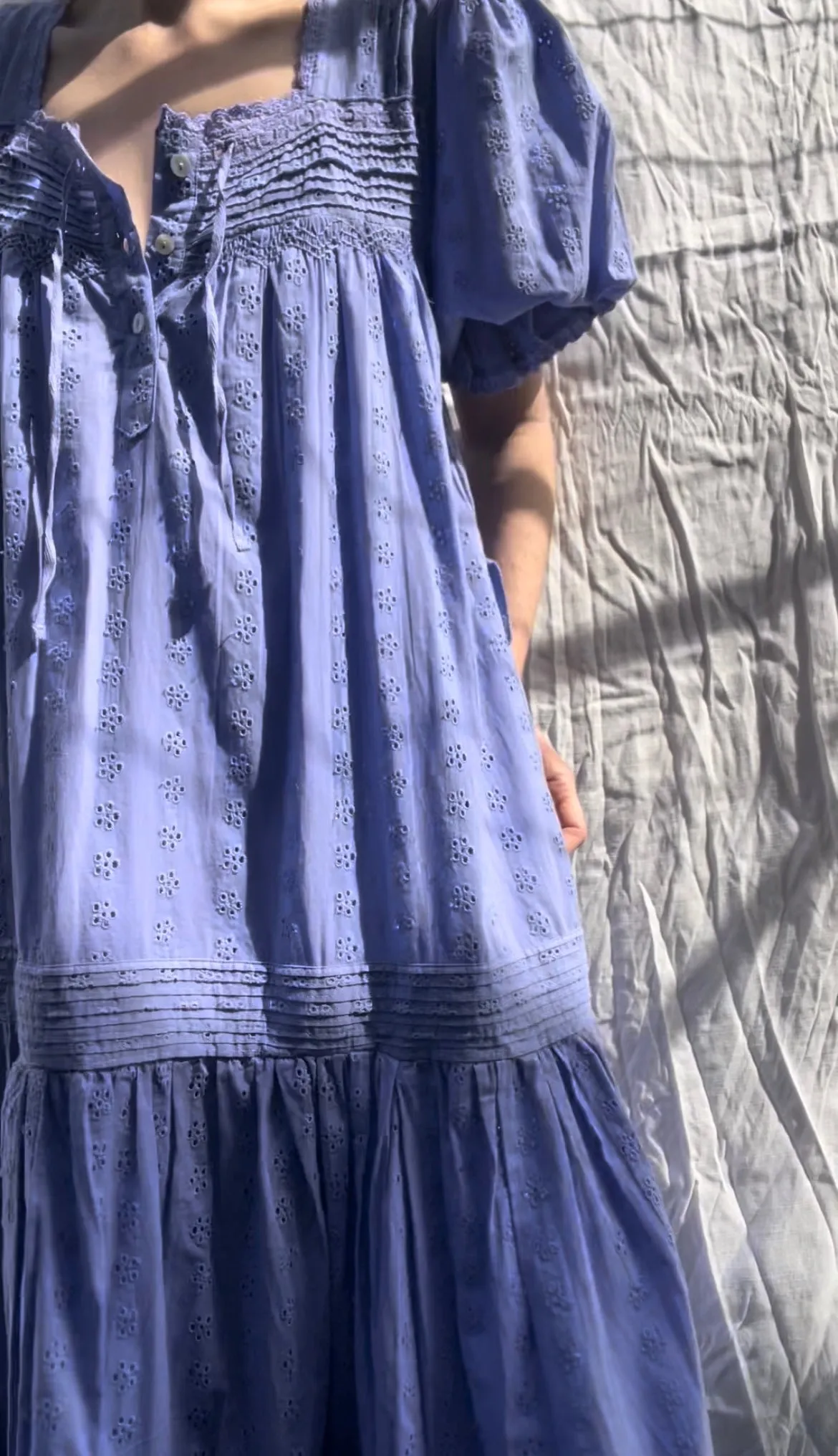 100% RECYCLED COTTON - MORNING SONG HAND SMOCKED TIERED DRESS - VERI PERI