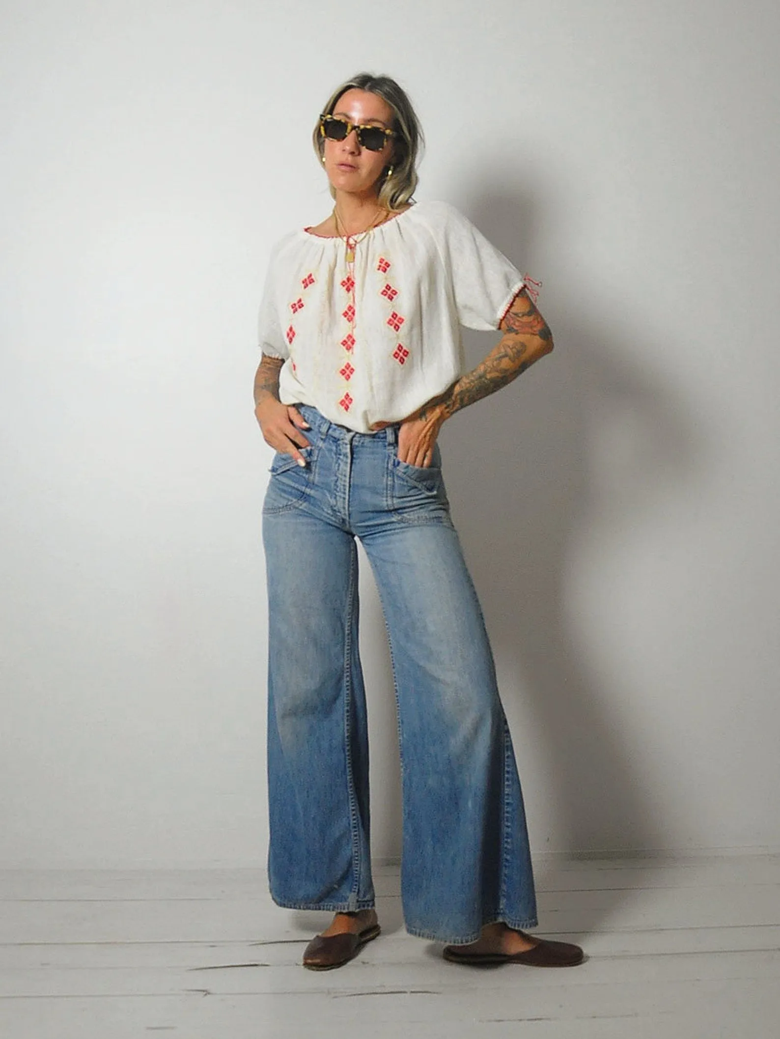 1970s Embroidered Muslin Blouse