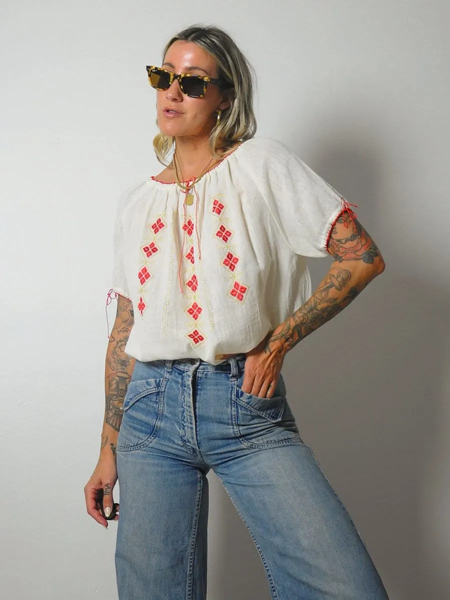 1970s Embroidered Muslin Blouse