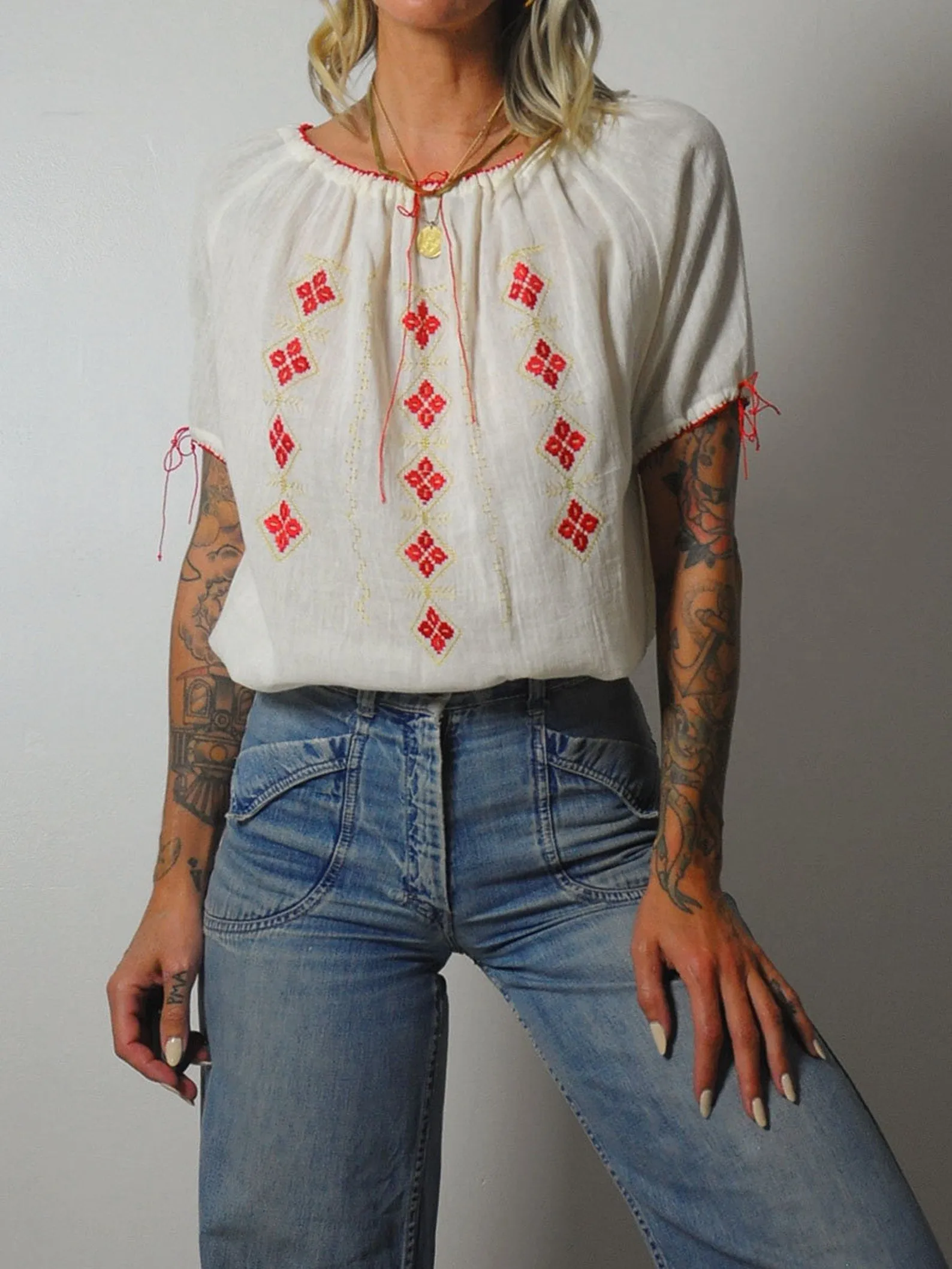 1970s Embroidered Muslin Blouse