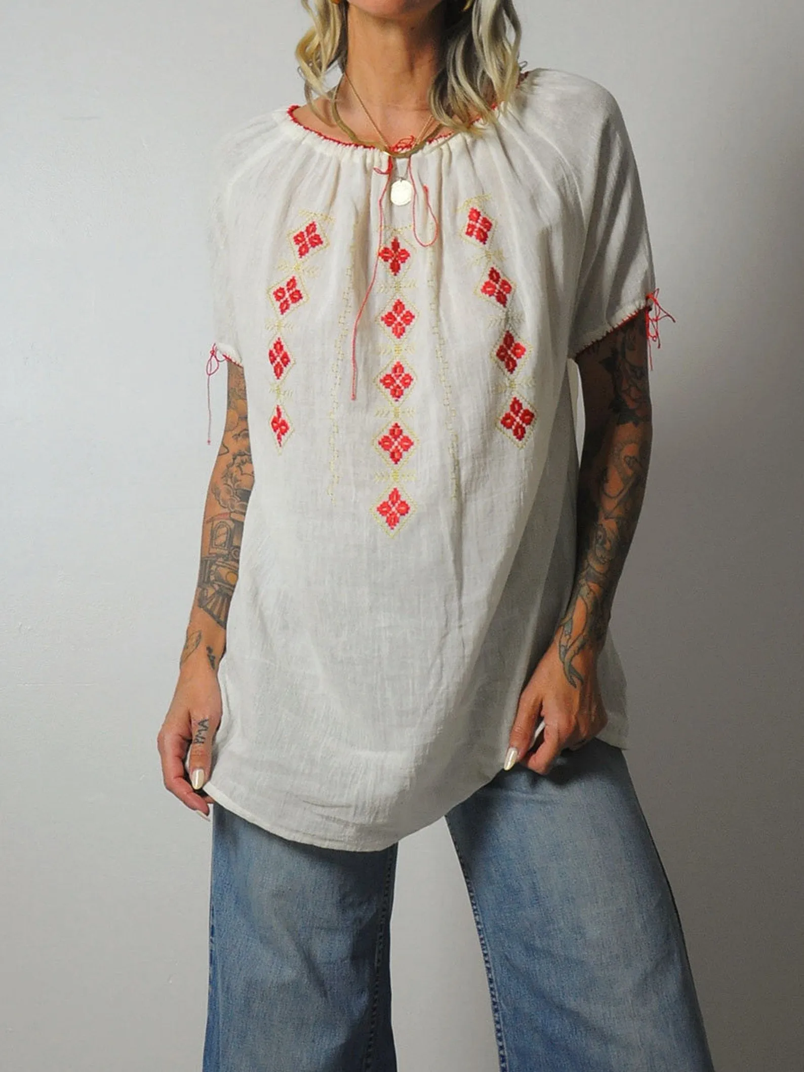 1970s Embroidered Muslin Blouse