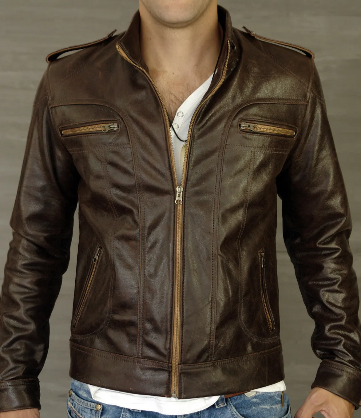 2018 Leather Jacket Distressed Brown