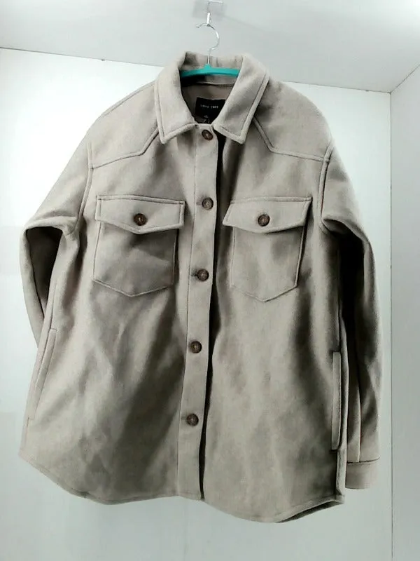 Beige Button Up Wool Blend Coat Medium