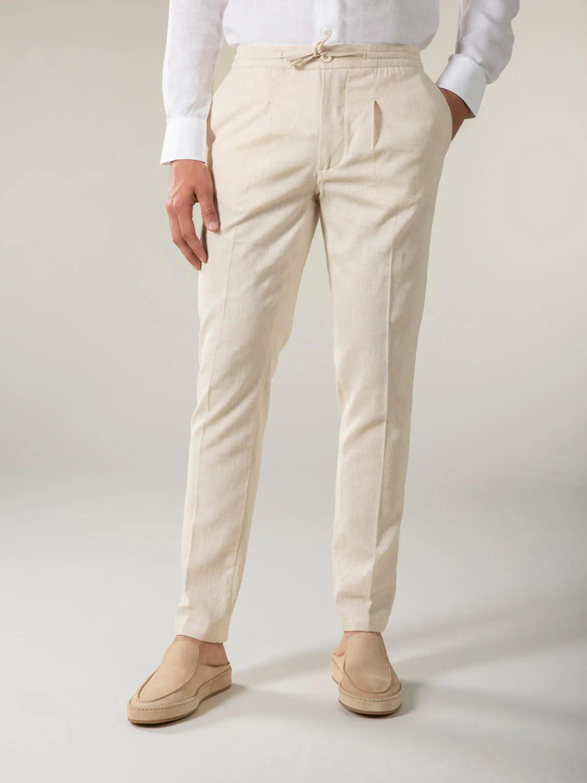 Beige Linen Seaside Trousers