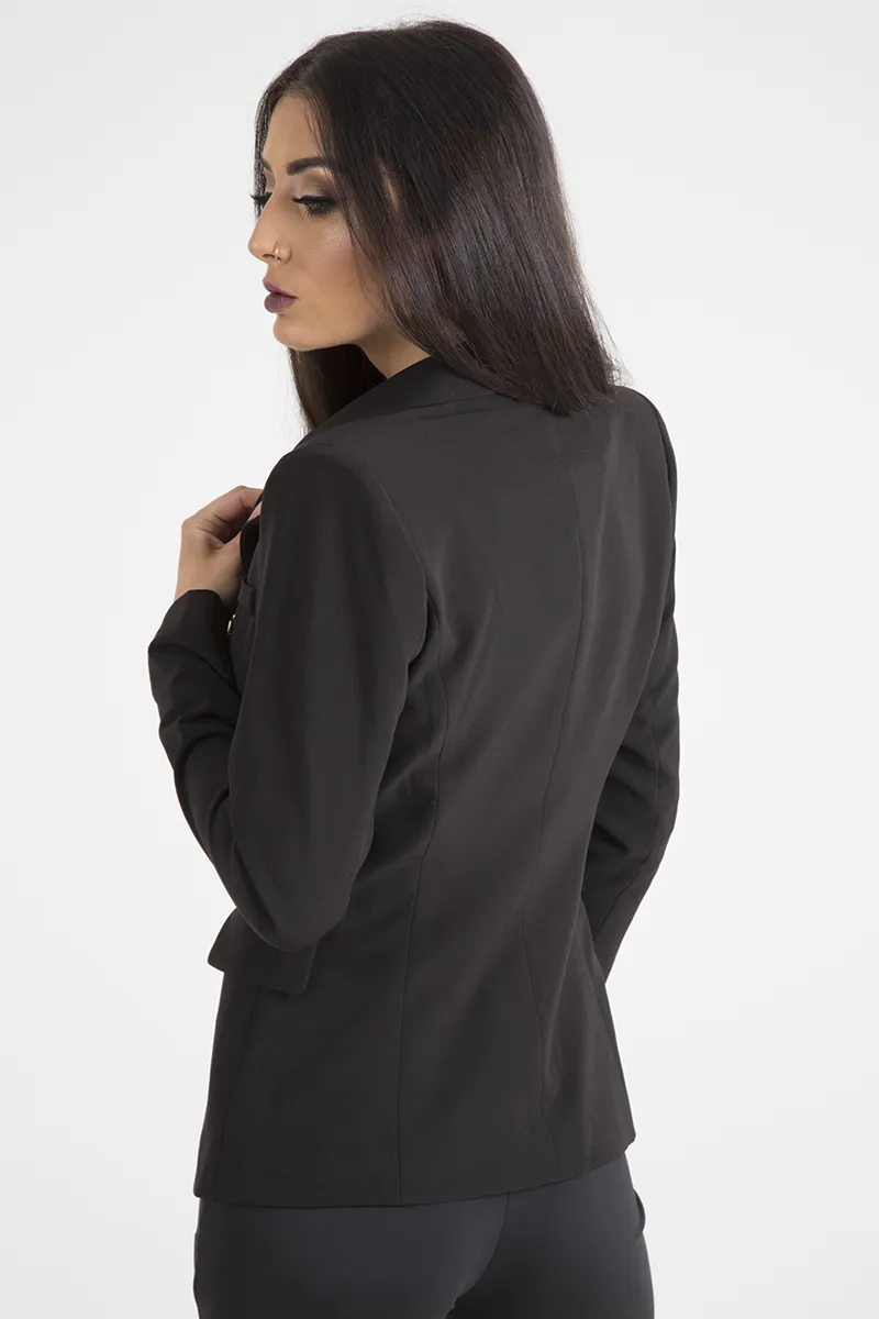 Black Fitted Gold Button Blazer - Mei