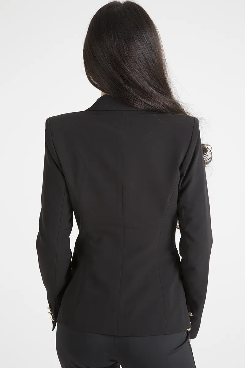 Black Fitted Gold Button Blazer - Mei