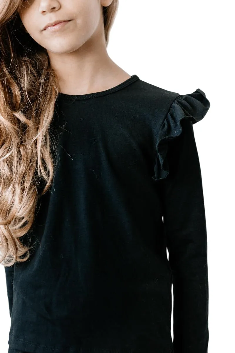 Black L/s Ruffle Tee