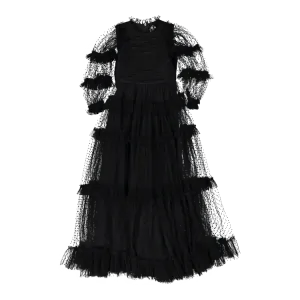 Black Tulle Pleated Frill Gown