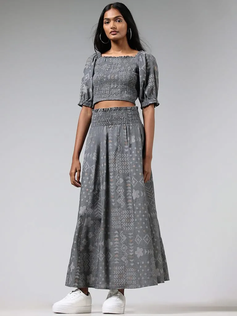 Bombay Paisley Grey Smock Cotton Crop Top