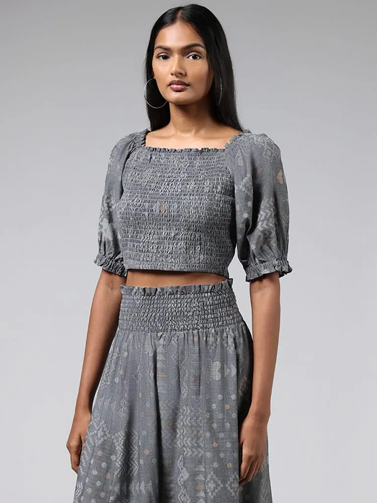 Bombay Paisley Grey Smock Cotton Crop Top