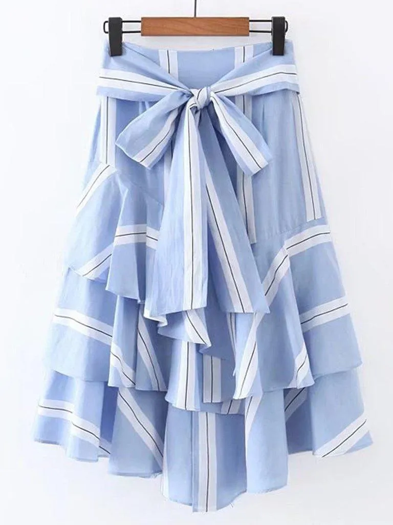 Bow Tie Waist Layered Ruffle Skirt