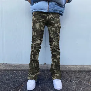 Camouflage Pattern Stacked Flared Jeans