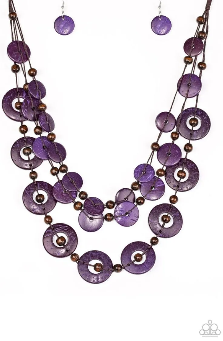 Catalina Coastin - Purple - wooden necklace  - Paparazzi  Accessories