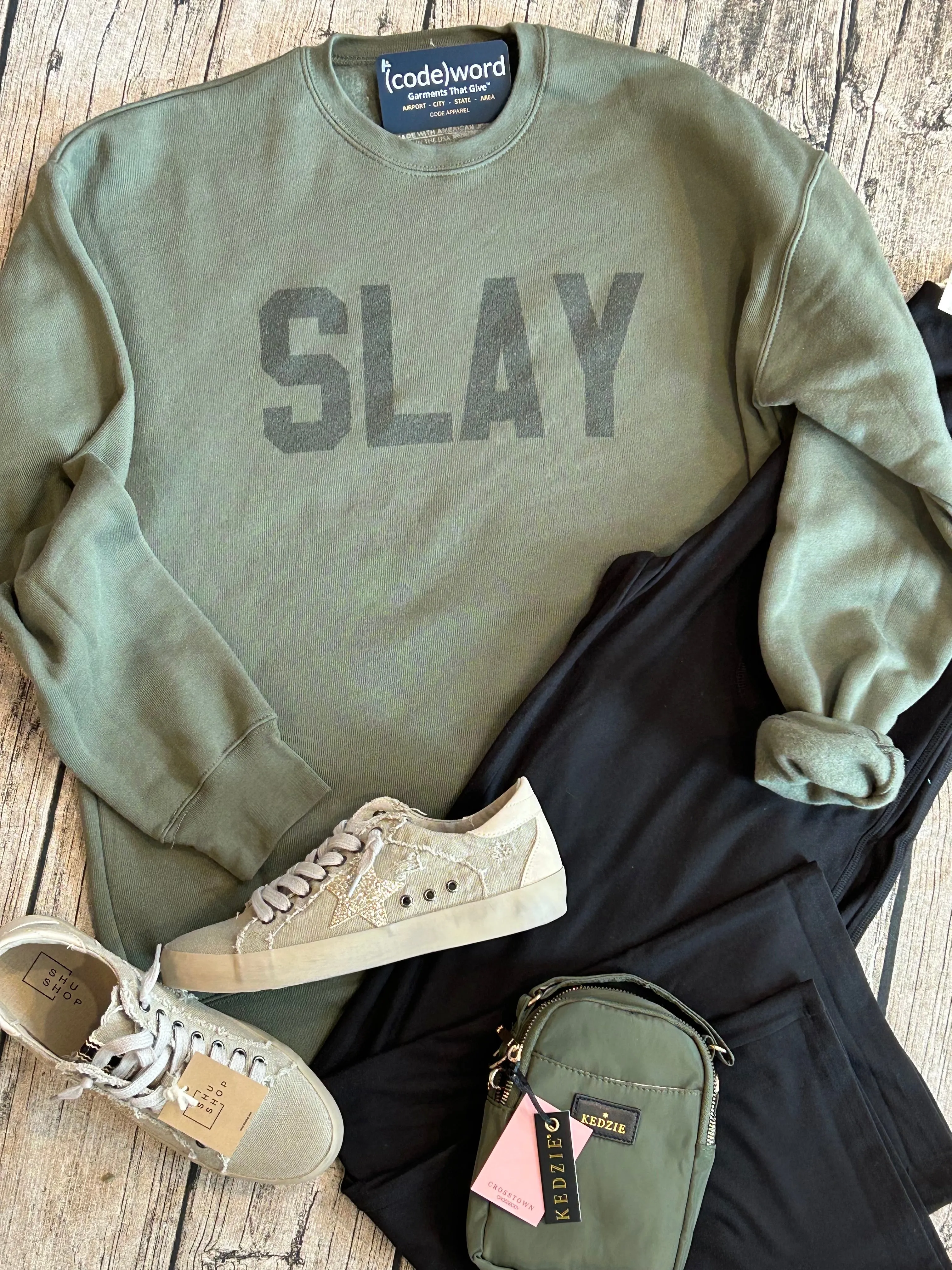 Codeword Fleece Military Green Pullover - "SLAY"