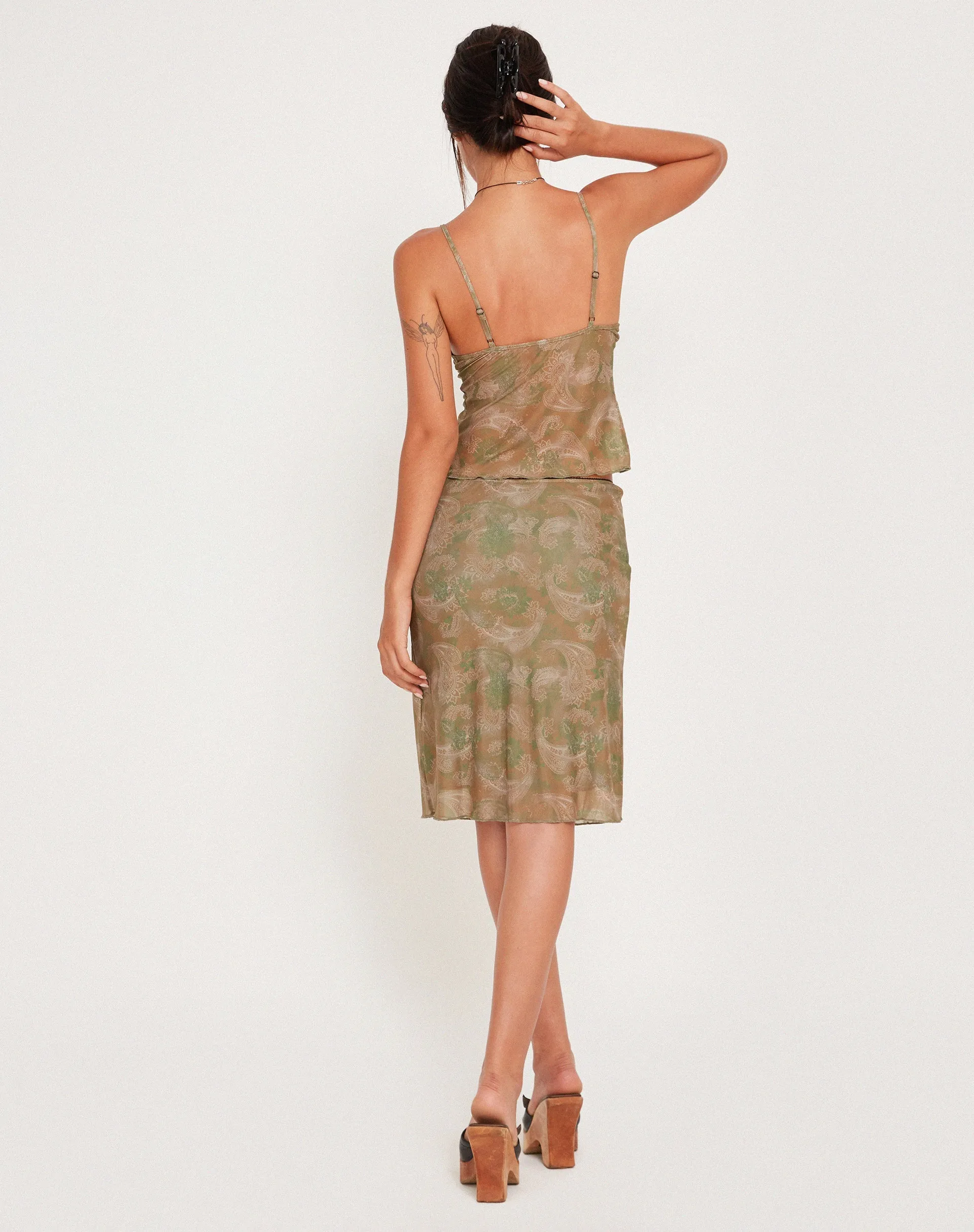 Cojira Mesh Butterfly Top in Tonal Paisley Green