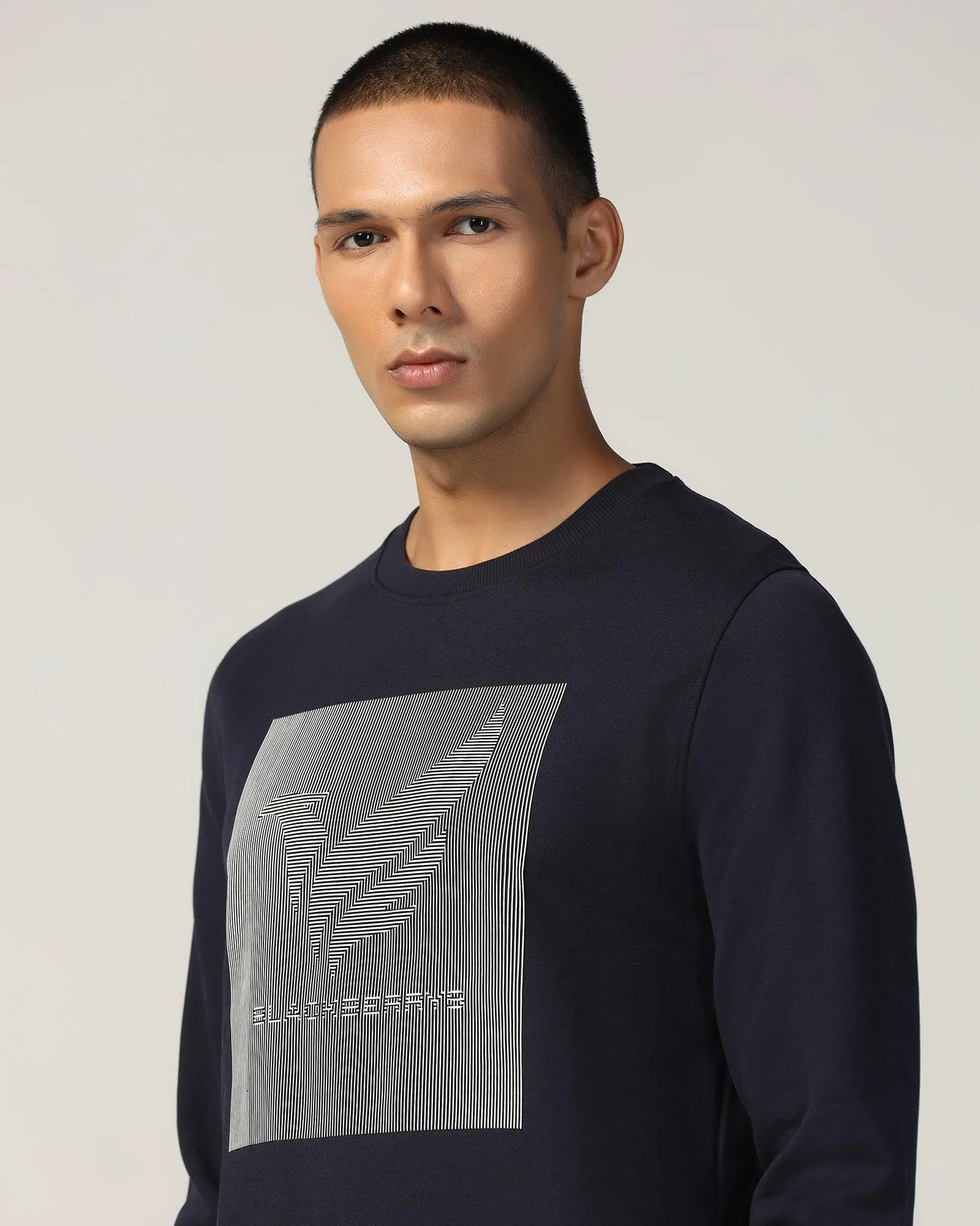 Crew Neck Navy Solid Sweatshirt - Stroke