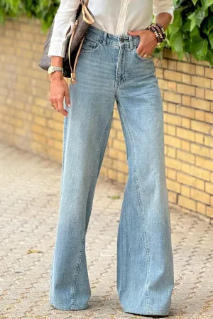 Dusk Blue Acid Wash Flared Leg Jeans