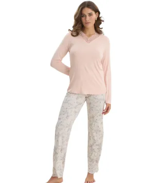 Fall/Winter Embroidered V-Neck Pajama Set with Printed Long Pants