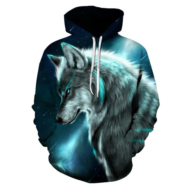 Fashion Galaxy Space 3D Wolf Hoodie Sweatshirts