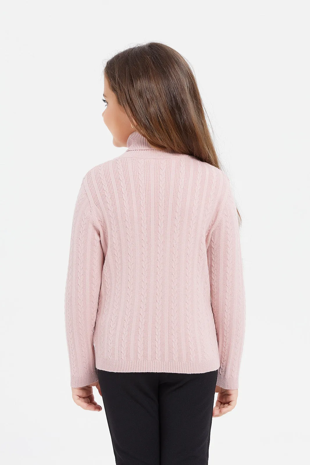 Girls Pink High Neck Pullover