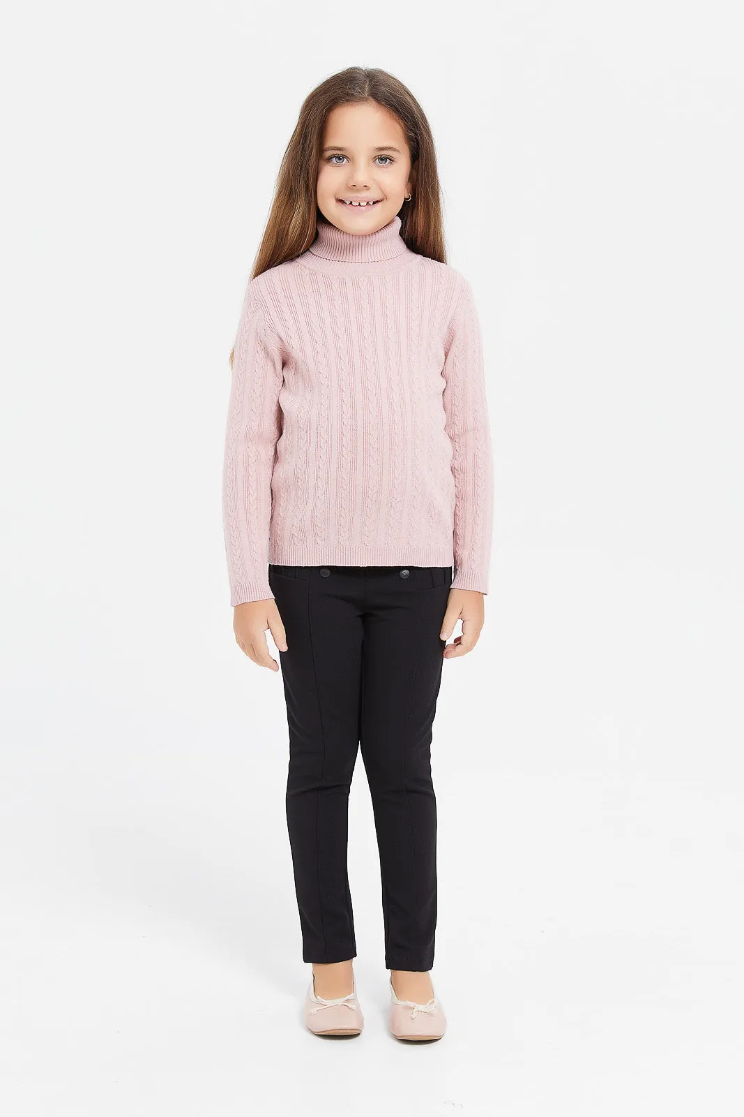 Girls Pink High Neck Pullover