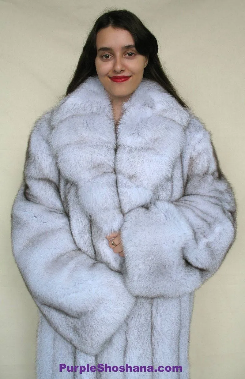 Gorgeous Plush Blue Fox Solid Silver Fur Coat Stroller M/L/XL  Made in Canada