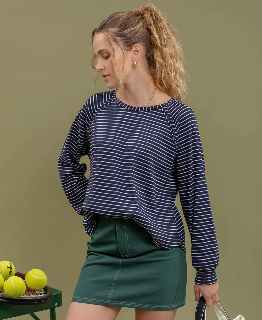 Grace Striped Navy Long Sleeve