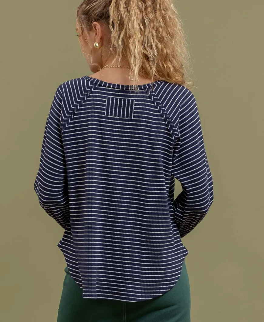 Grace Striped Navy Long Sleeve