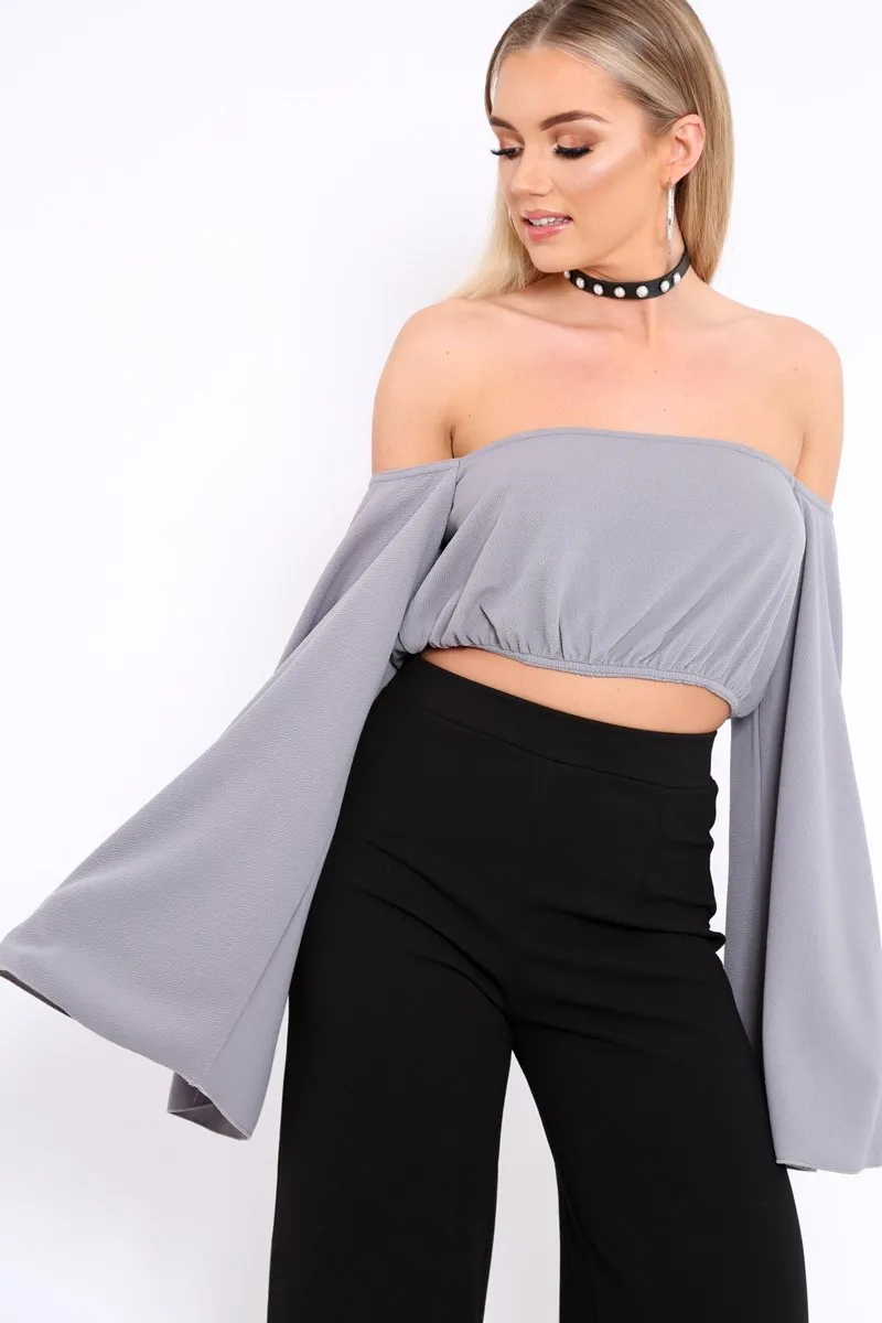 Grey Extreme Flared Sleeved Crop Top - Dalis