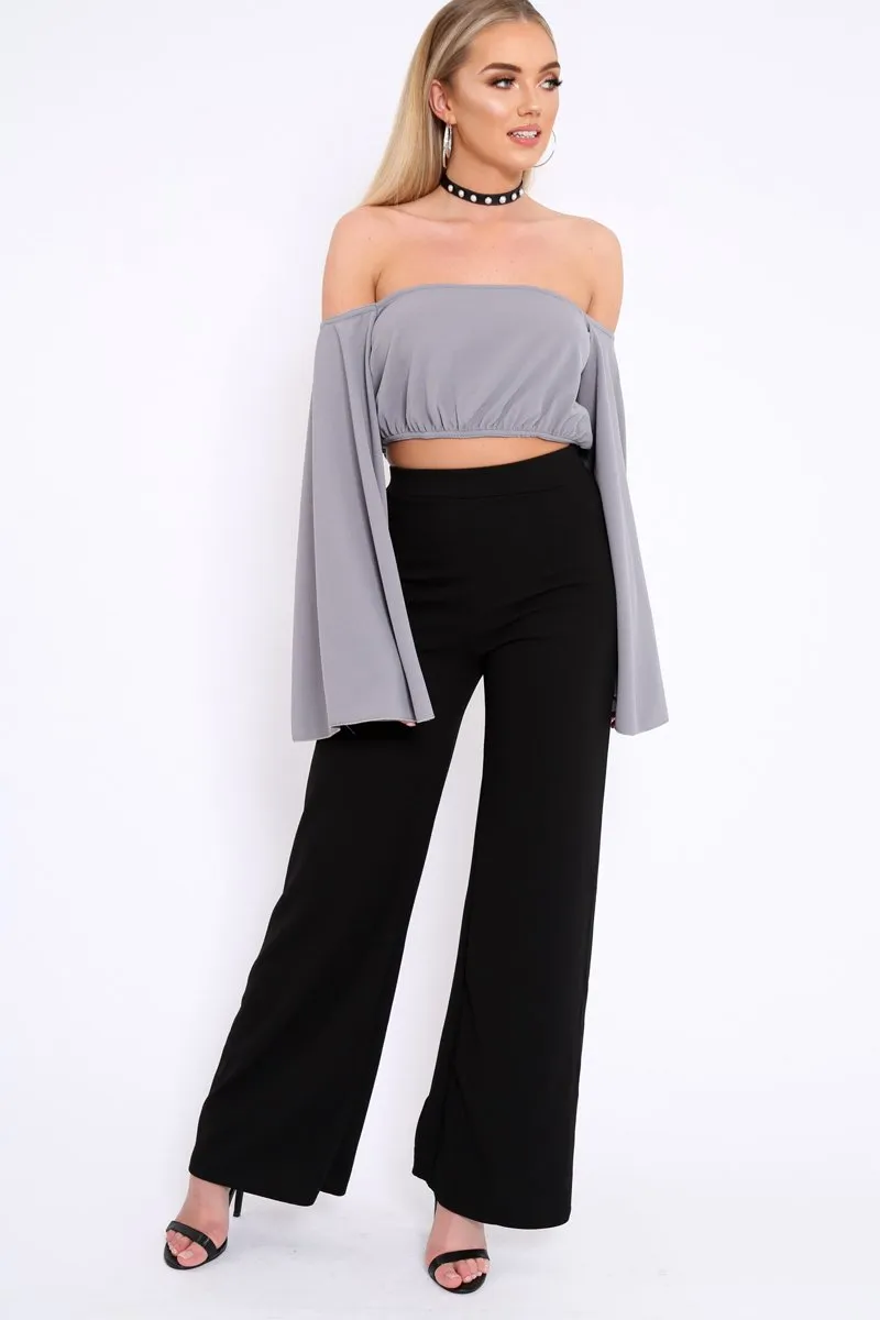 Grey Extreme Flared Sleeved Crop Top - Dalis