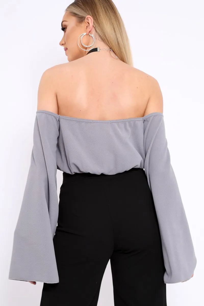 Grey Extreme Flared Sleeved Crop Top - Dalis