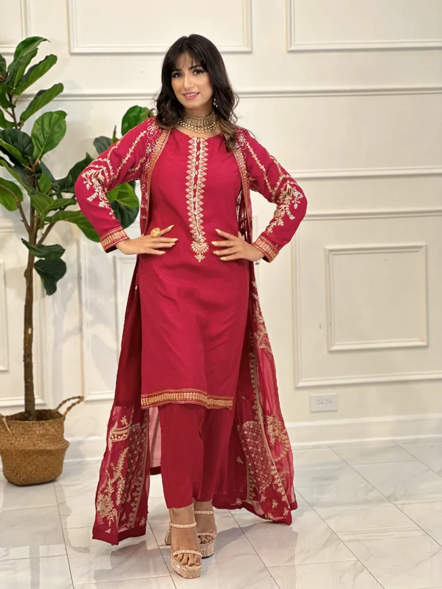 Hot Pink & Gold 3pc Luxury Pret Suit