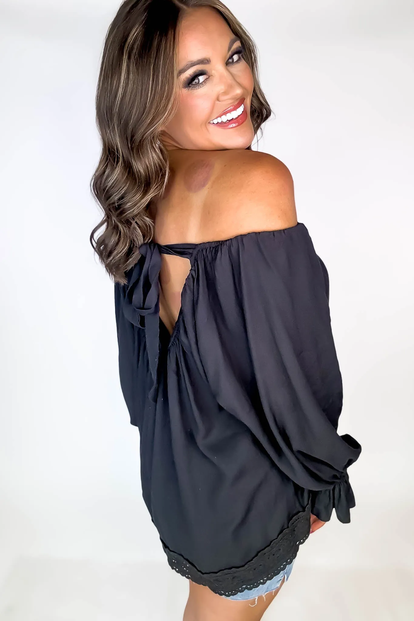 It's My Moment Black Bow Back Blouse