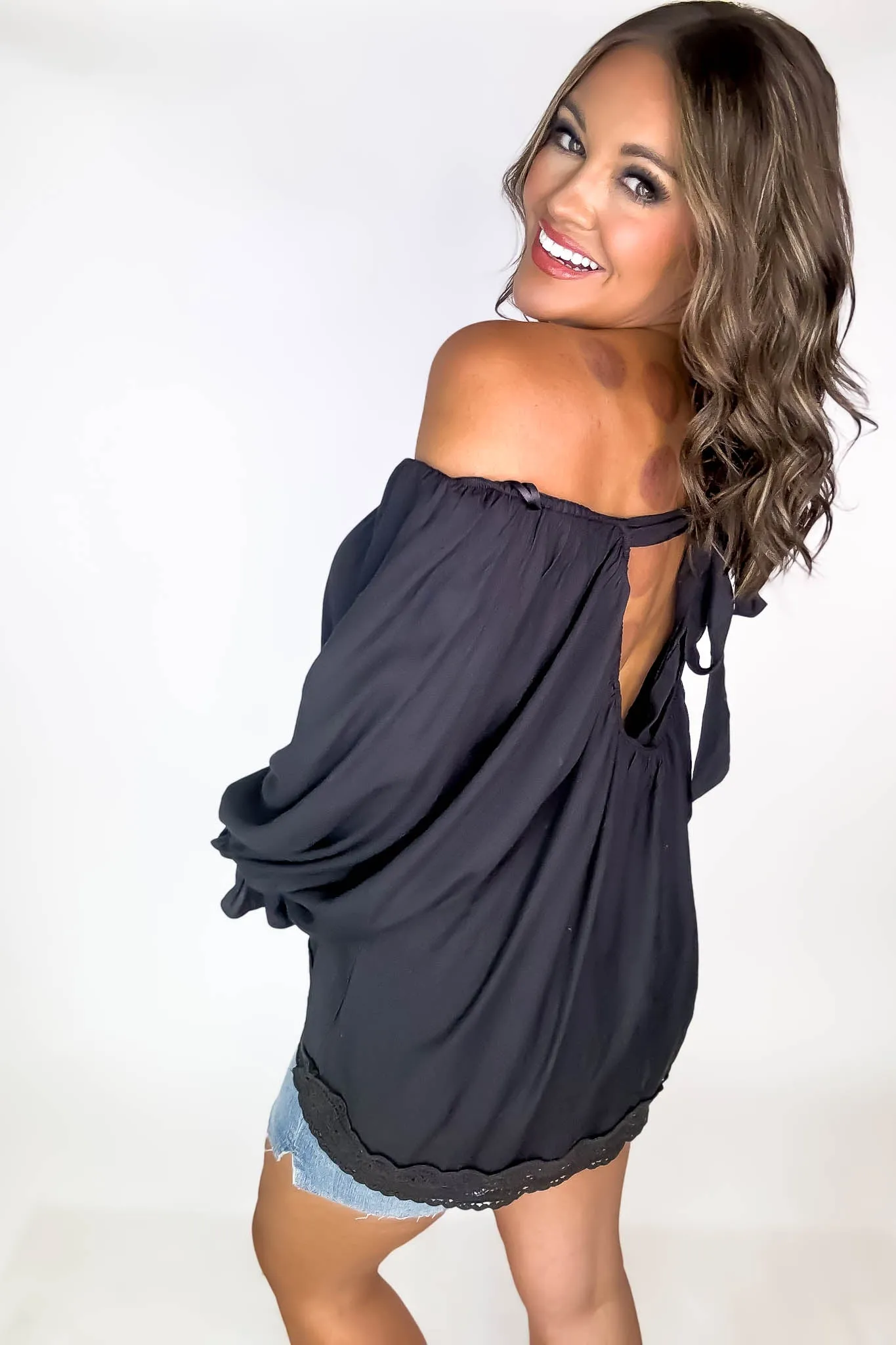 It's My Moment Black Bow Back Blouse