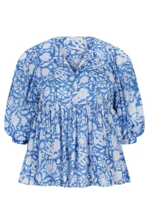 Jamjam Blue Puff Sleeve Boho Blouse