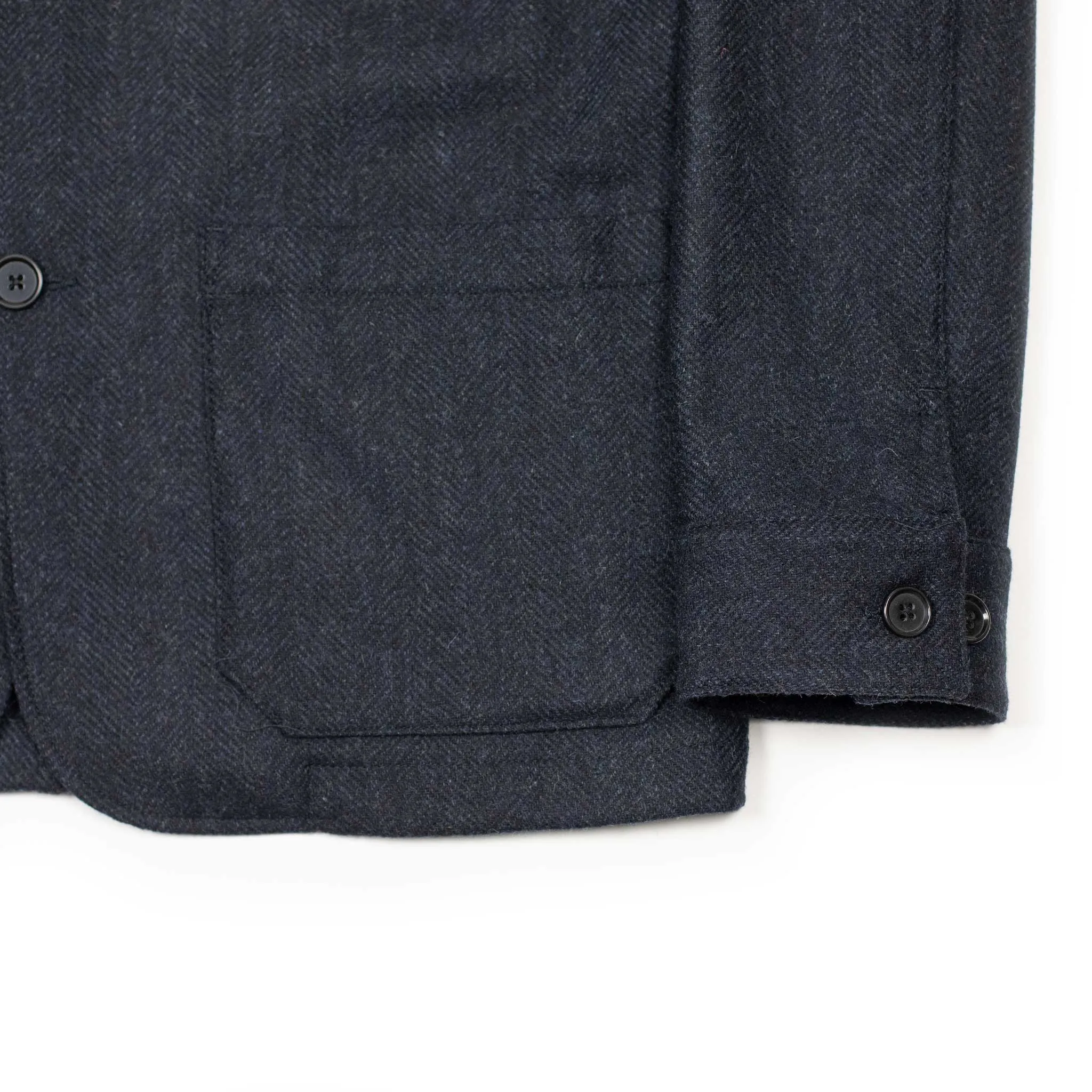 Labura chore coat in navy herringbone brushed virgin wool