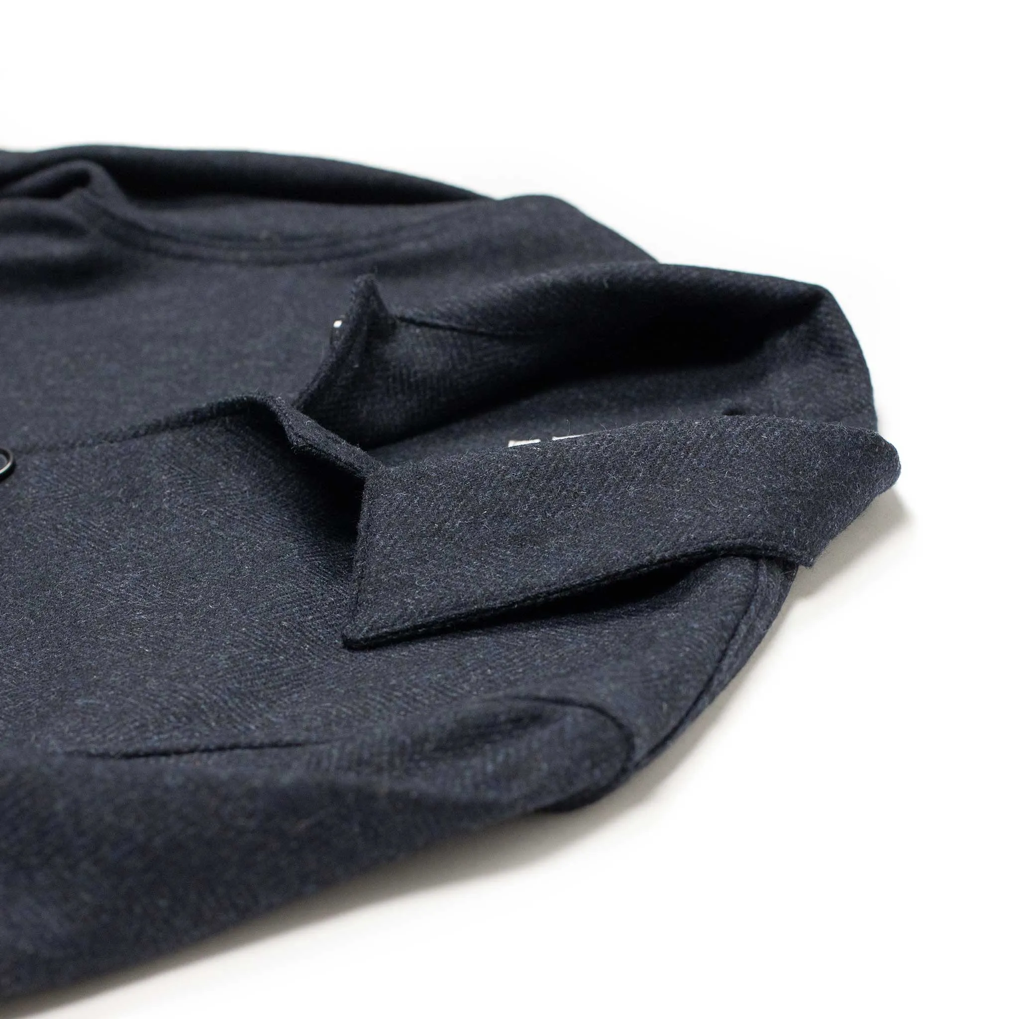 Labura chore coat in navy herringbone brushed virgin wool