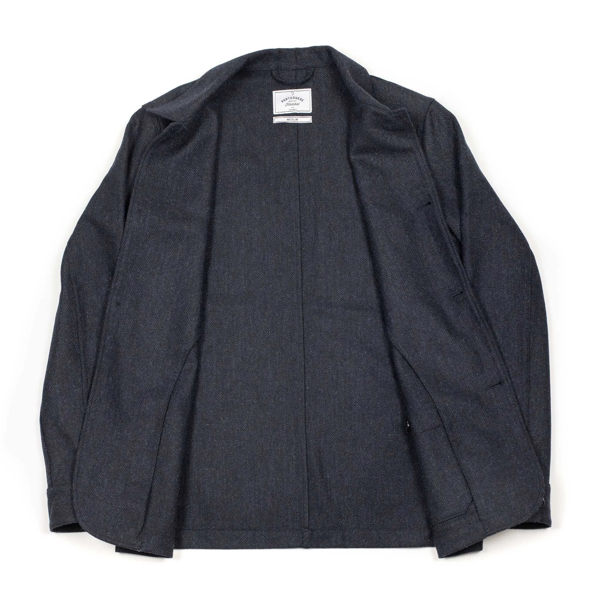 Labura chore coat in navy herringbone brushed virgin wool