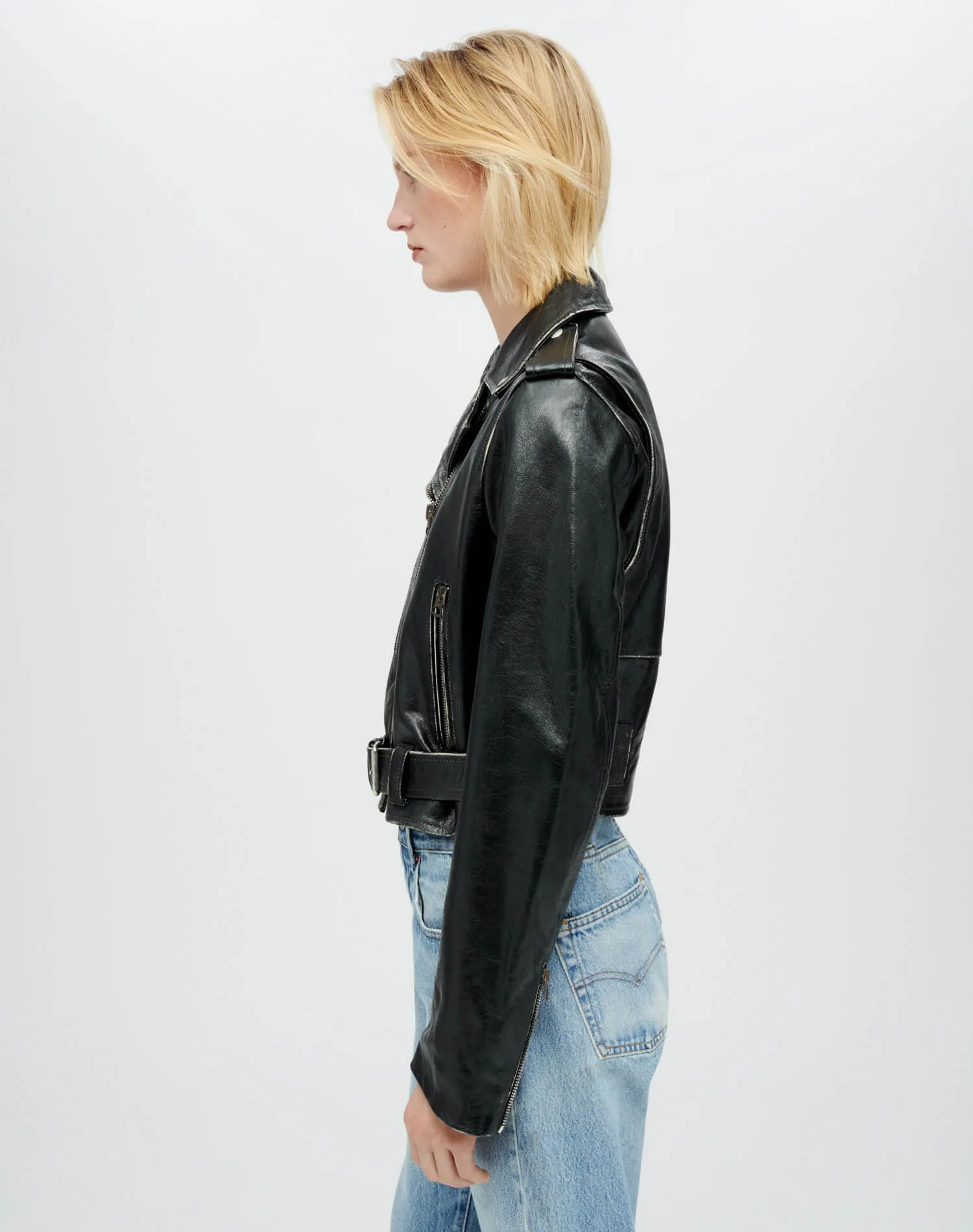 Leather Moto Jacket - Vintage Black