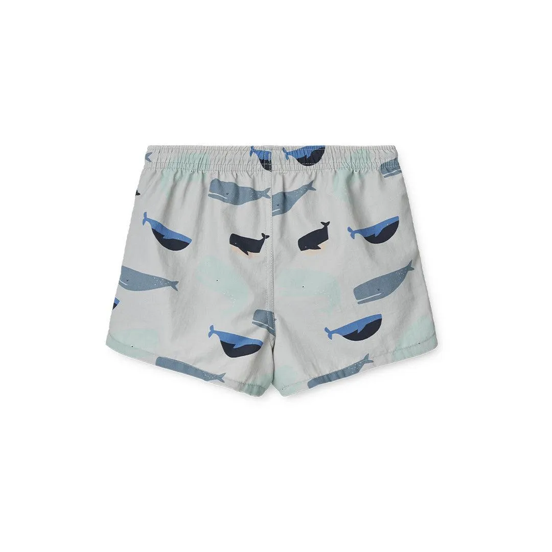 Liewood Aiden Printed Board Shorts - Whales - Cloud Blue