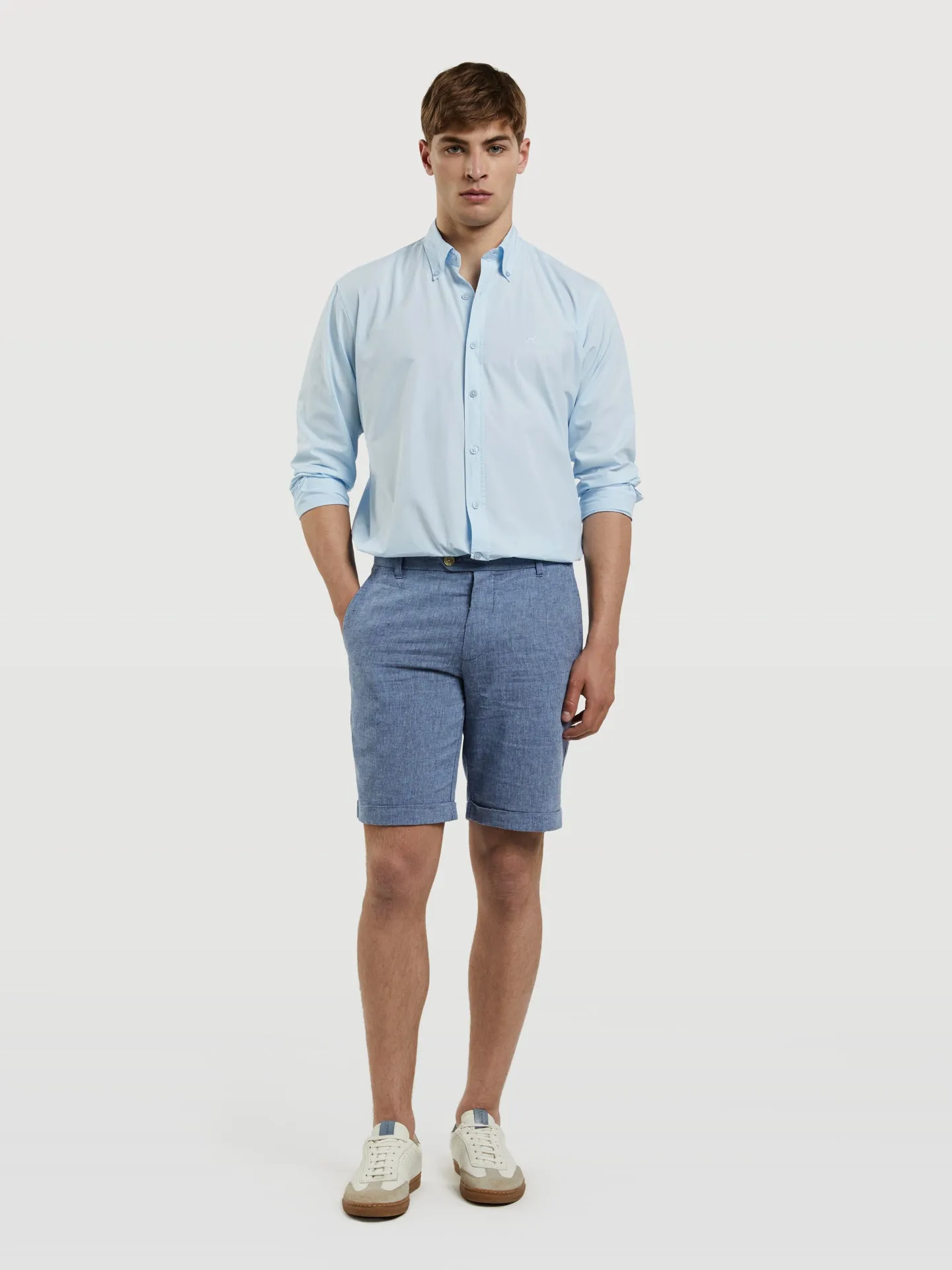 Linen blended Slim Fit Bermuda