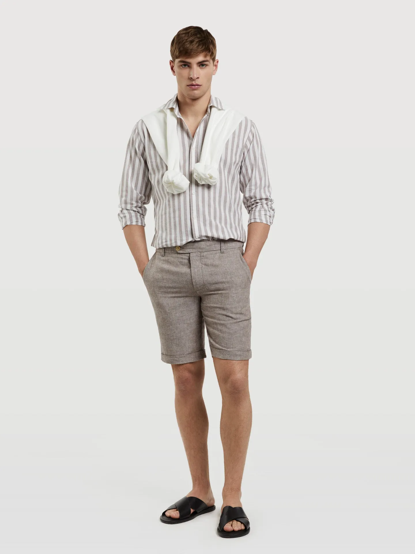 Linen blended Slim Fit Bermuda