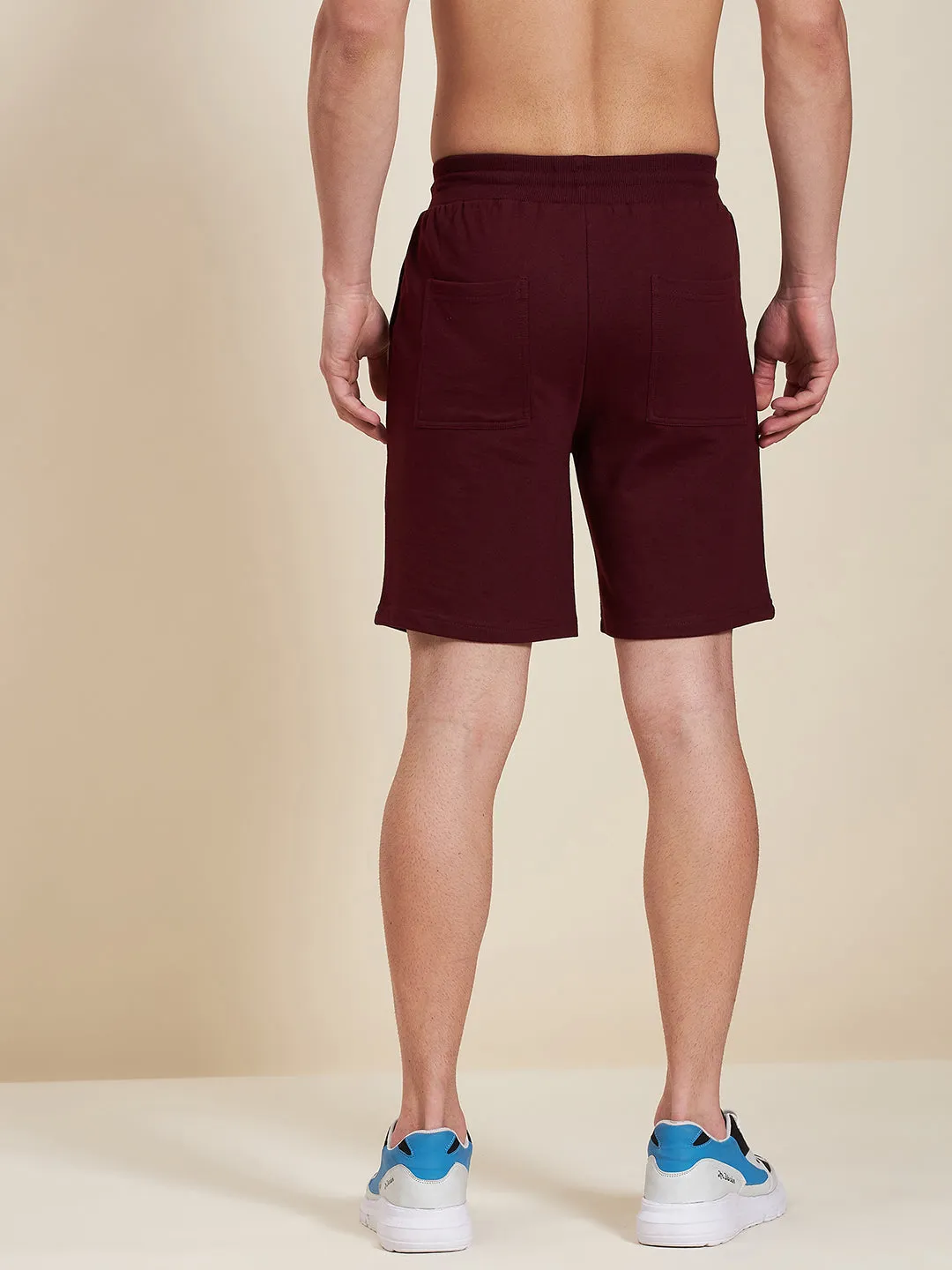 Men Maroon Overlock Detail Bermuda Shorts