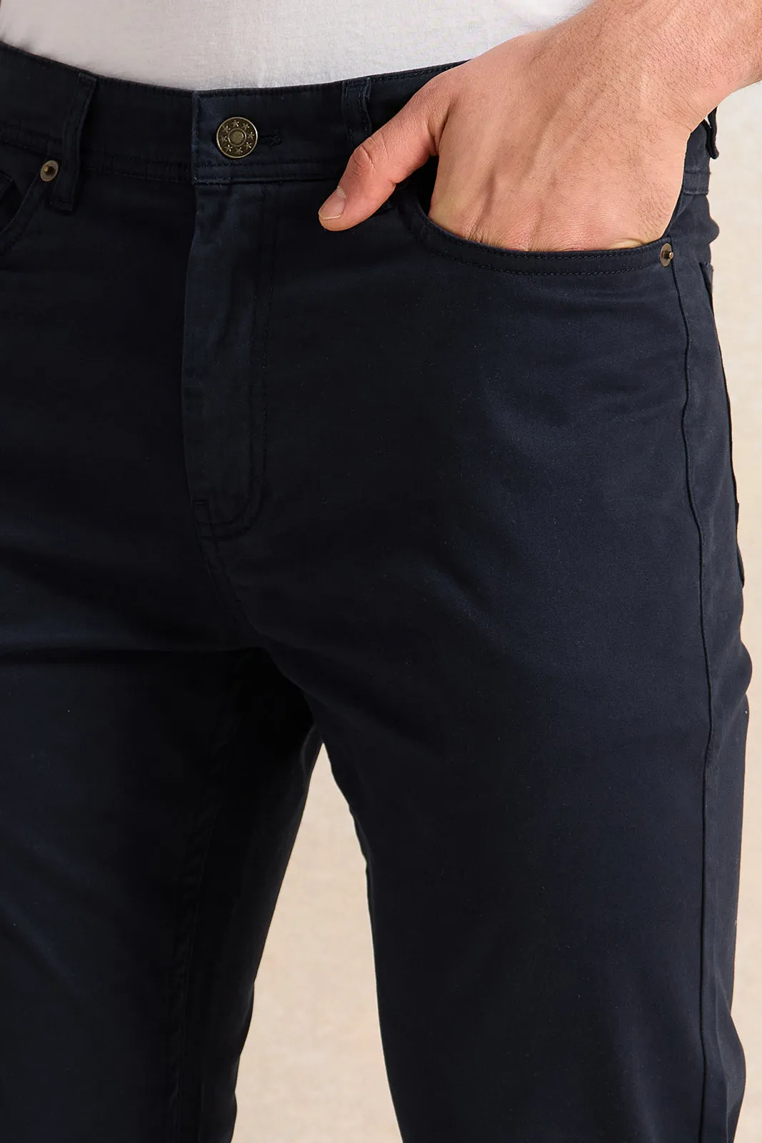 Men Navy 5-Pocket Slim Fit Trouser