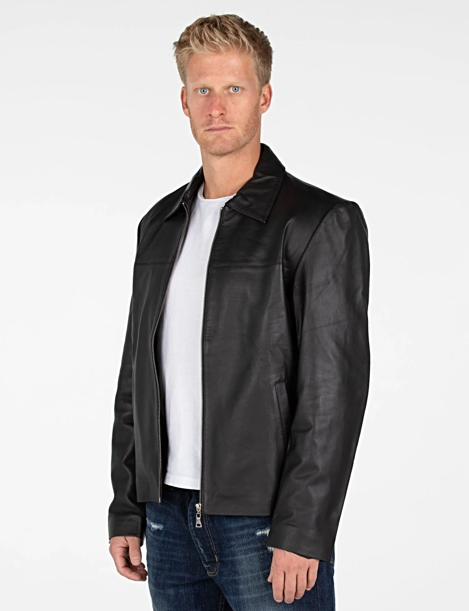 Mens Classic Zip Up Leather Jacket - Discounted!