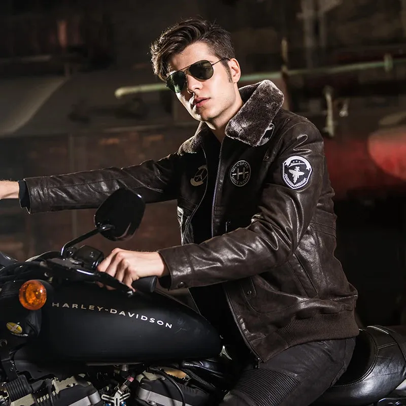 Men's Genuine Leather Flight Style Jacket