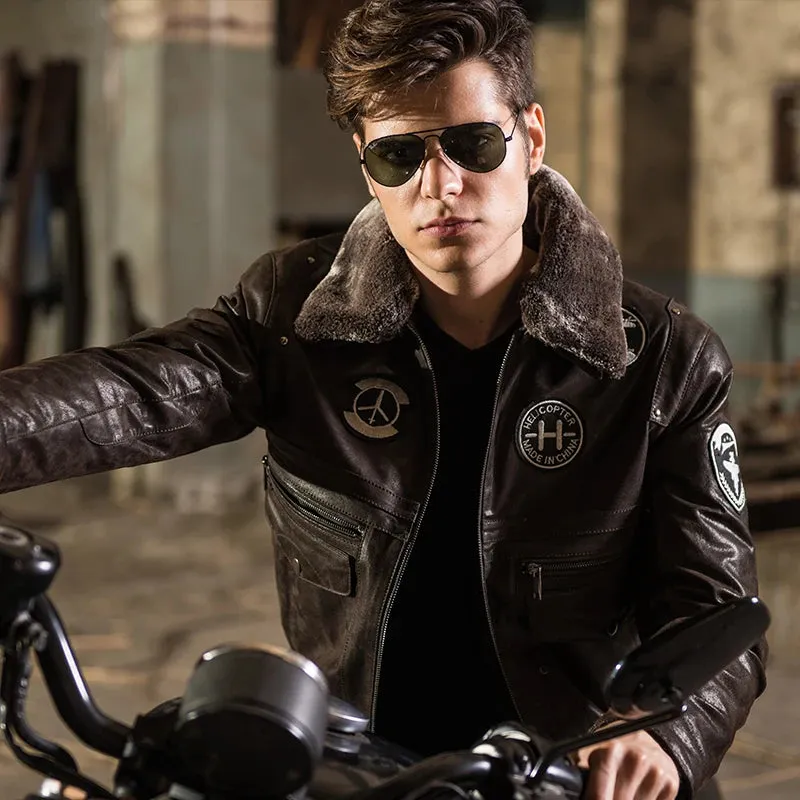 Men's Genuine Leather Flight Style Jacket